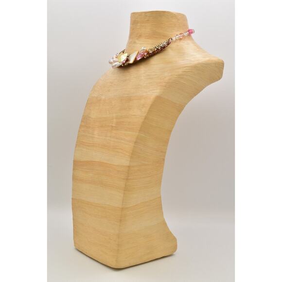 Wendy Gell Vintage Collar Necklace Cluster Pink AB Crystal Pearl Signed 80s BinN - Picture 8 of 12